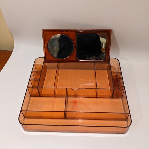 Vintage Faux Tortoiseshell Acrylic Makeup Organizer w Double Mirror – Hong Kong - Picture 2 of 5
